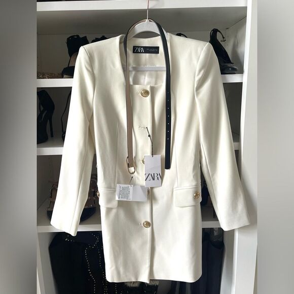 NWT ELEGANT WOMEN LONG BELTED BLAZER  color Ecru Size XS - Picture 14 of 16